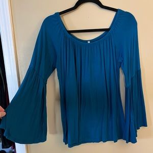 L Voll teal off the shoulder top - bell sleeves